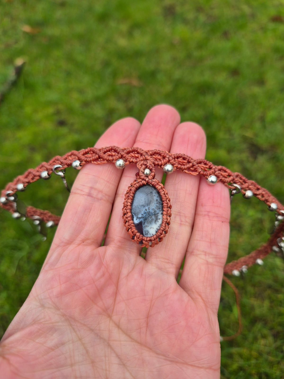 Collar Choker piedra jaspe dendritica