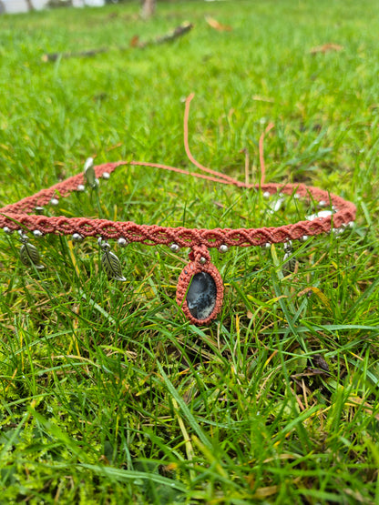Collar Choker piedra jaspe dendritica