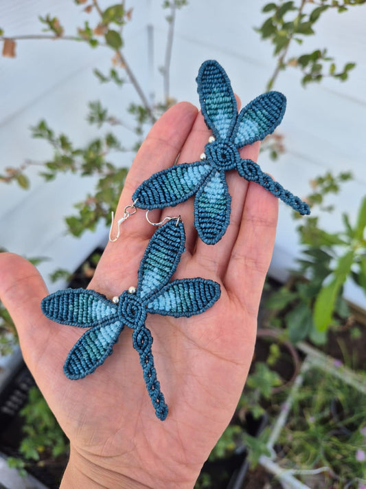 Aritos de macramé libélula ganchos de plata 925