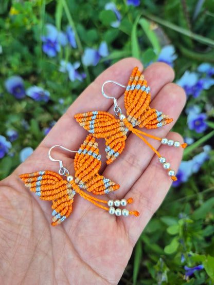 Aritos de macramé mariposa pequeña ganchos de plata 925