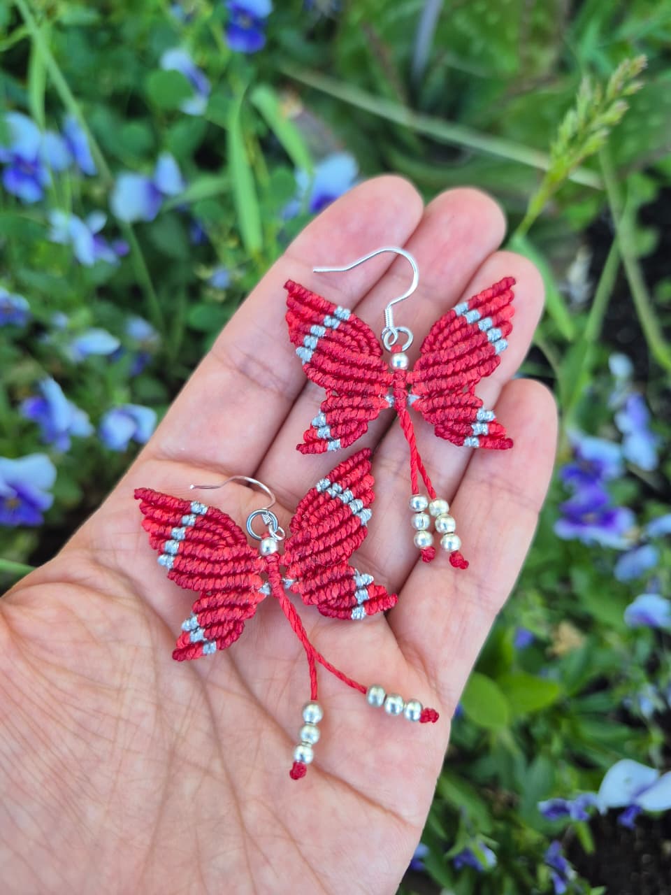 Aritos de macramé mariposa pequeña ganchos de plata 925