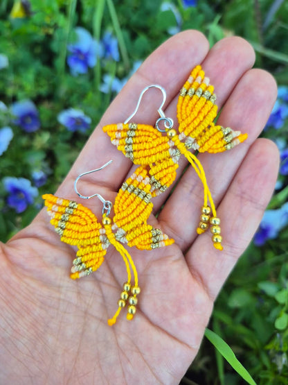 Aritos de macramé mariposa pequeña ganchos de plata 925