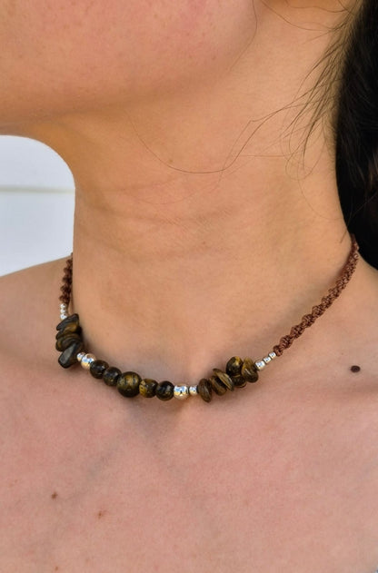 Conjunto collar + pulsera macramé ojo de tigre