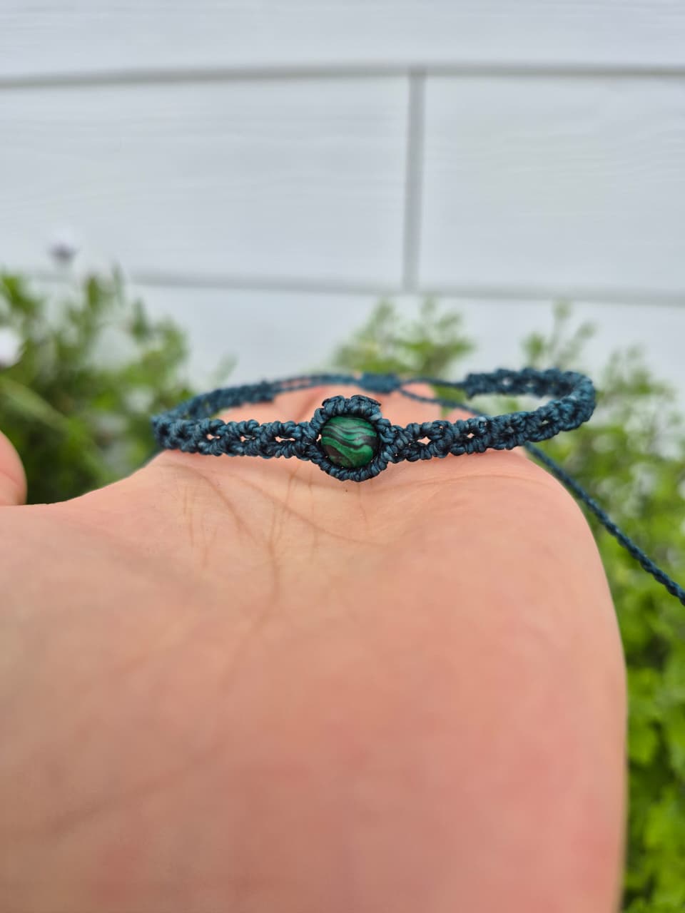 Pulsera macramé diseño Infinito piedra malaquita