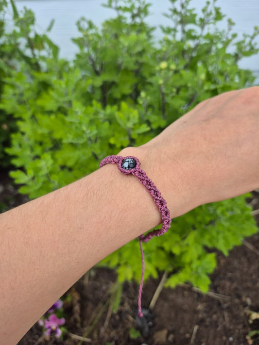 Pulsera macramé diseño Infinito piedra obsidiana
