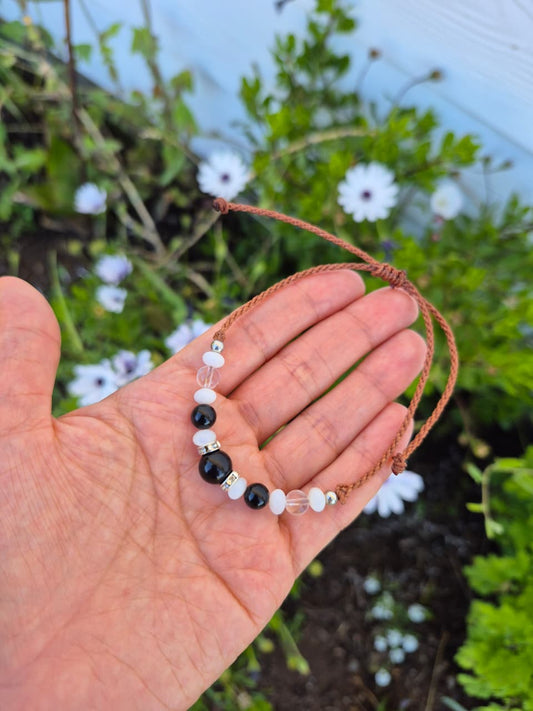 Pulsera piedra obsidiana y nacar