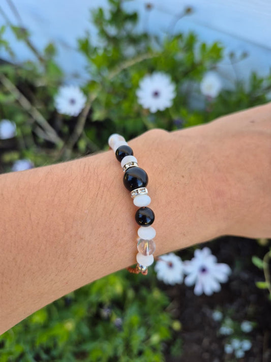 Pulsera piedra obsidiana y nacar