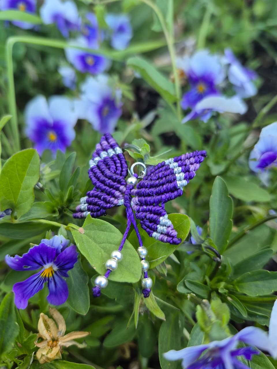 Aritos de macramé mariposa pequeña ganchos de plata 925