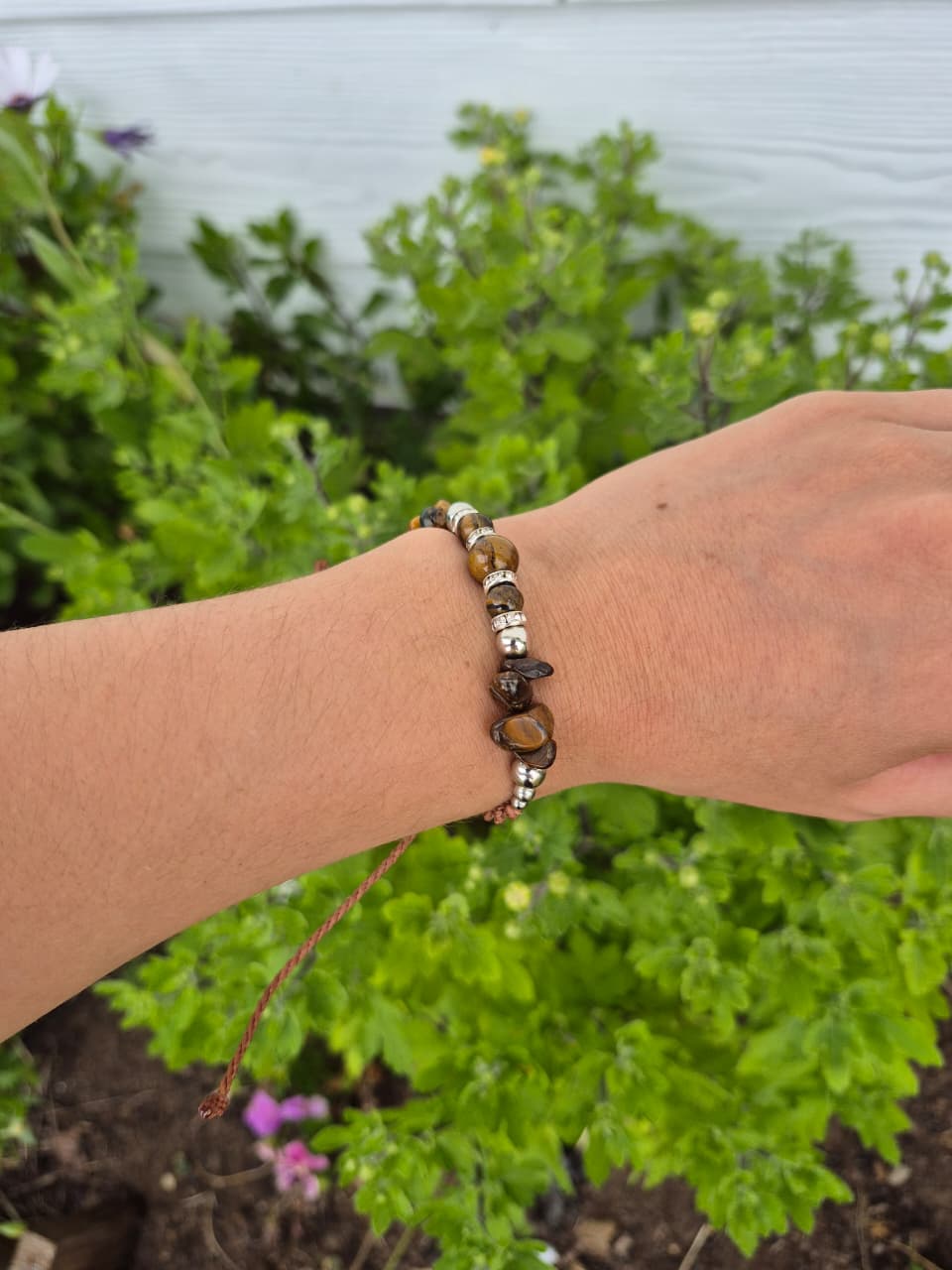 Conjunto collar + pulsera macramé ojo de tigre