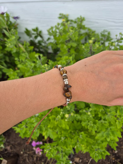 Conjunto collar + pulsera macramé ojo de tigre