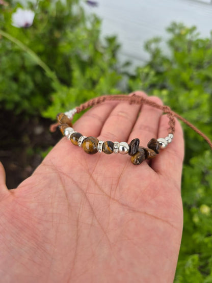 Conjunto collar + pulsera macramé ojo de tigre