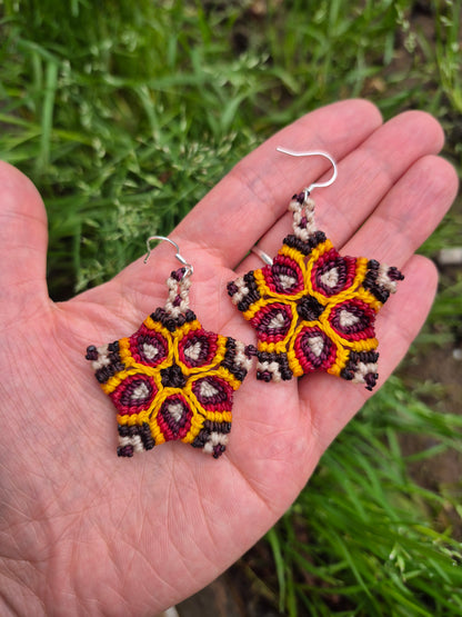 Aritos macramé mandala ganchos de plata 925