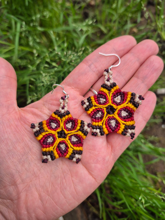 Aritos macramé mandala ganchos de plata 925