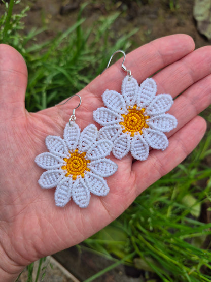 Aritos macramé margaritas ganchos de plata 925