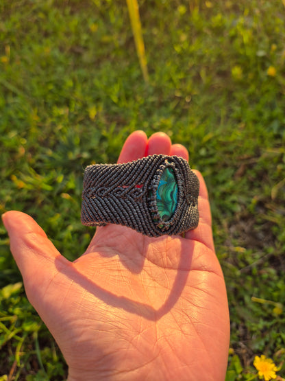 Brazalete macramé piedra crisocola con malaquita