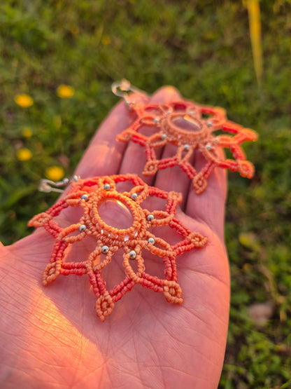 Aritos macramé mandala cuarzo cristal ganchos de plata
