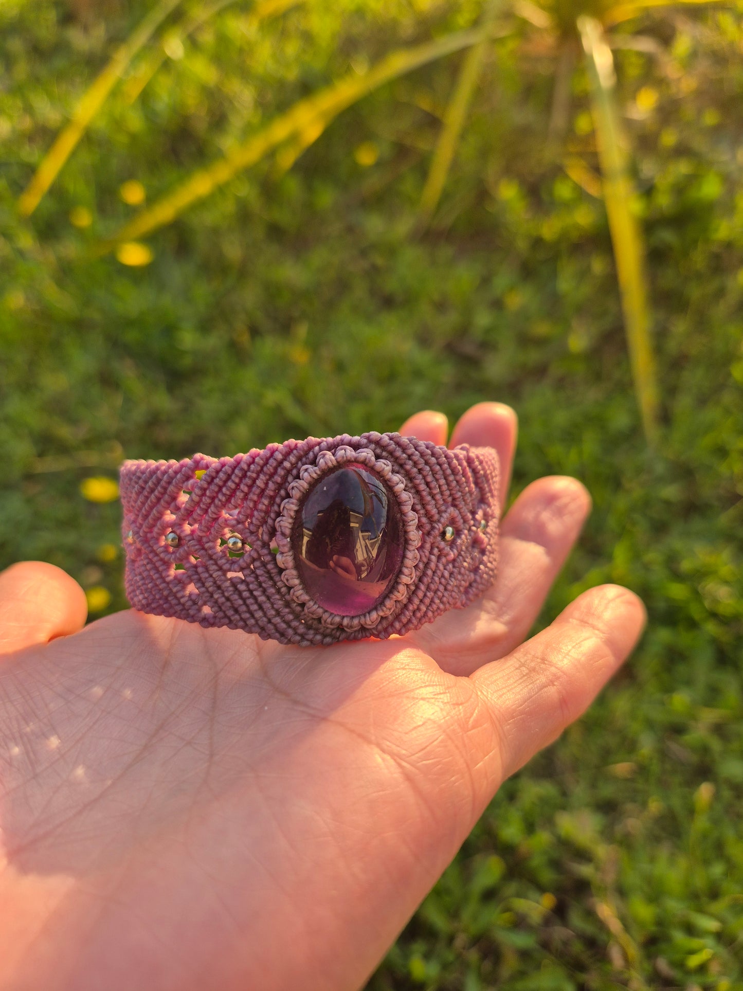 Brazalete pulsera macramé piedra amatista