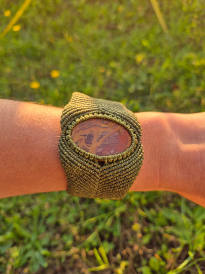 Brazalete pulsera macramé jaspe madera
