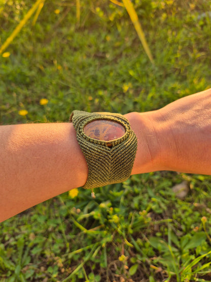 Brazalete pulsera macramé jaspe madera