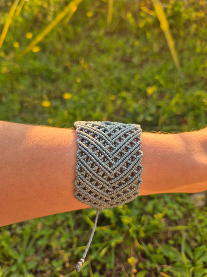 Brazalete pulsera macramé piedra jaspe cebra tamaño grande