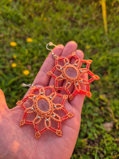 Aritos macramé mandala cuarzo cristal ganchos de plata