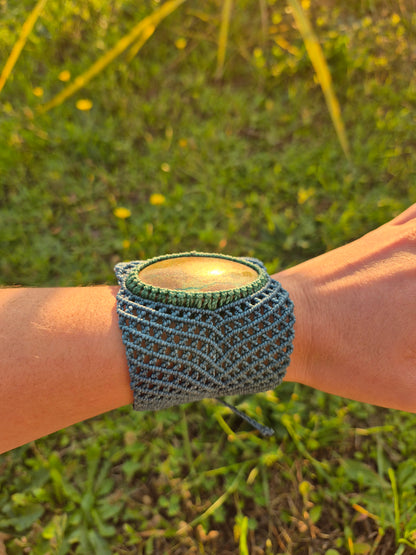 Brazalete pulsera macramé con piedra jaspe paisaje tamaño grande